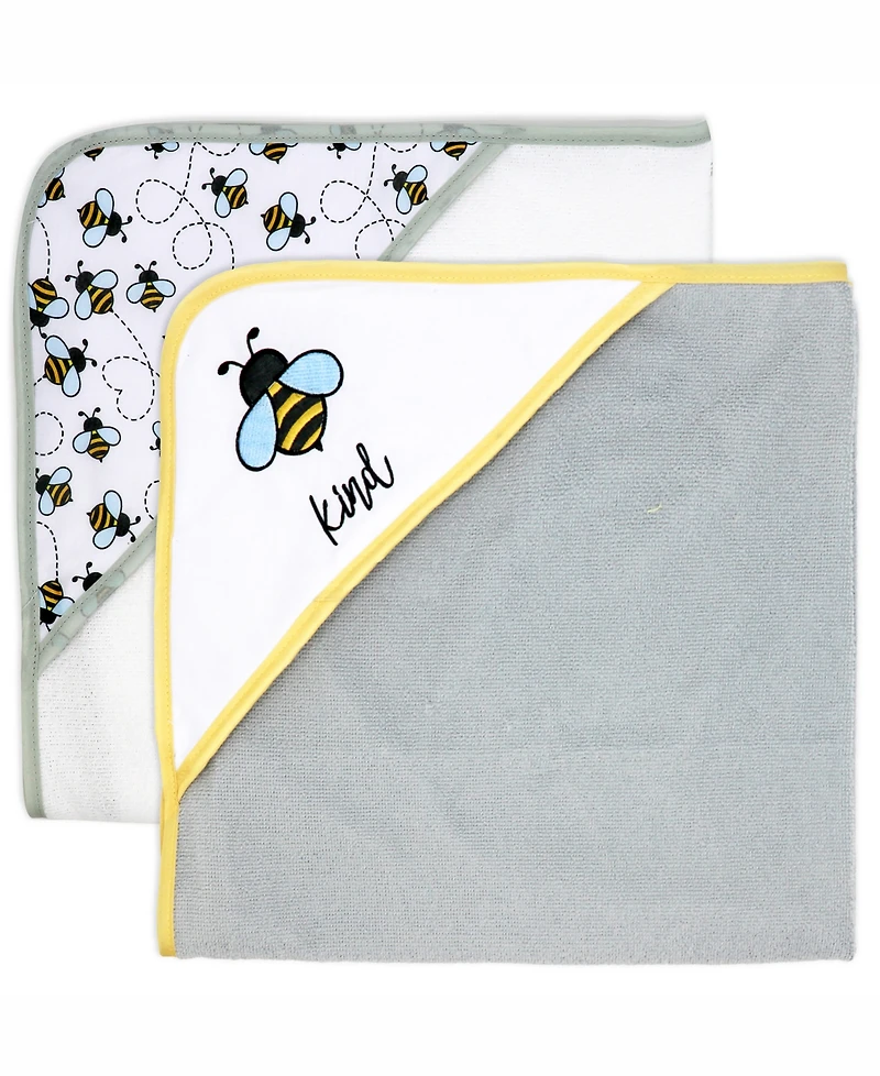 Buba Baby Boys and Girls 2 Pack Embroidered Hooded Bath Towel Wash Cloth Set