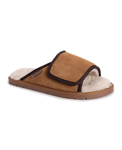 Muk Luks Men's Leather Goods By Topher Open Toe Slipper, Camel, 12