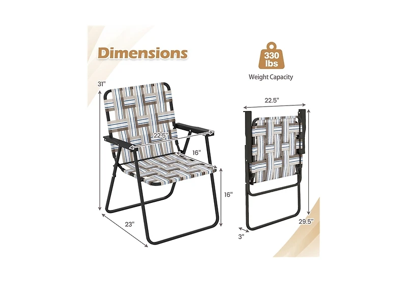Slickblue 6 pcs Folding Beach Chair Camping Lawn Webbing