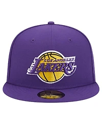 New Era Men's Purple Los Angeles Lakers Court Sport Leather Applique 59FIFTY Fitted Hat