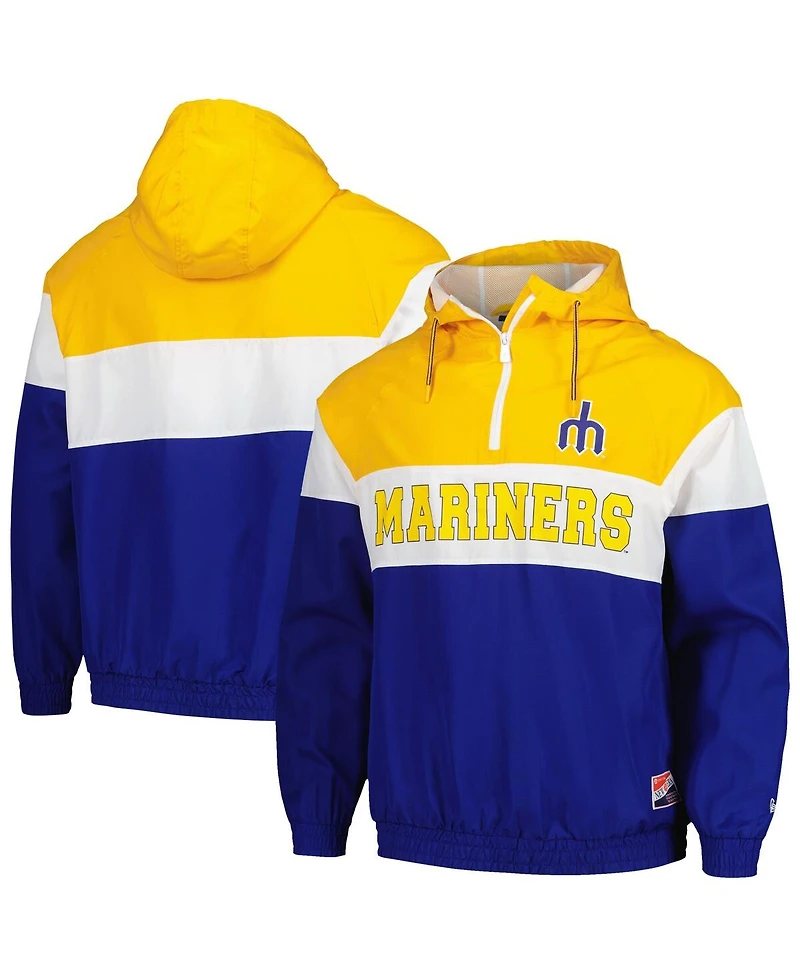New Era Men's Blue Seattle Mariners Ripstop Raglan Quarter-Zip Hoodie Windbreaker Jacket
