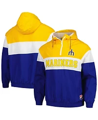 New Era Men's Blue Seattle Mariners Ripstop Raglan Quarter-Zip Hoodie Windbreaker Jacket