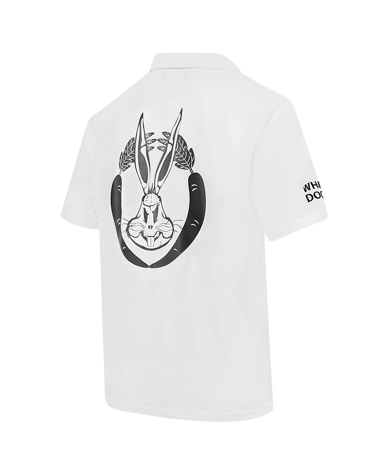 Freeze Max Men's White Looney Tunes Bugs Bunny Melted Skeleton Button-Up Shirt