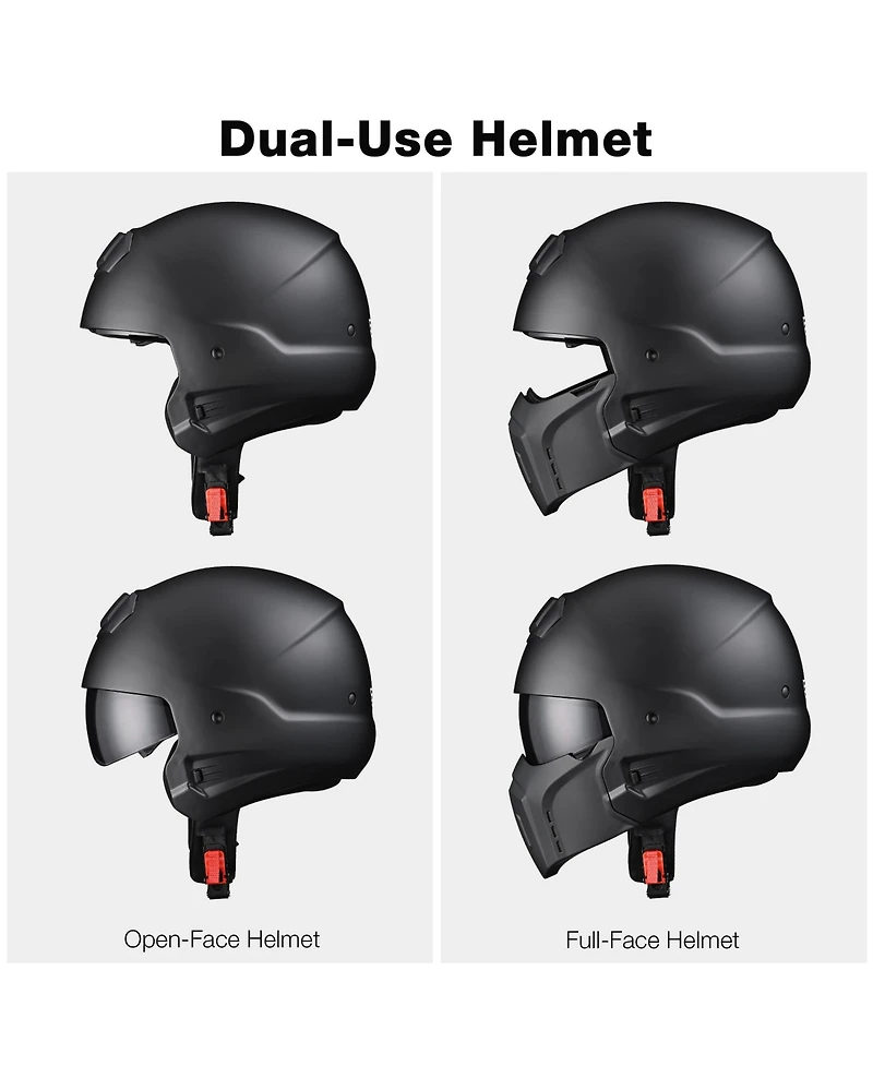 Ahr Motorcycle Helmet Open Face w/ Detachable Chin Guard Visor Dot Approved L