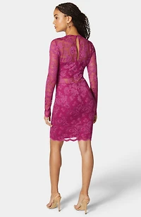 Bebe Women's Marseille Lace Long Sleeve Illusion Dress