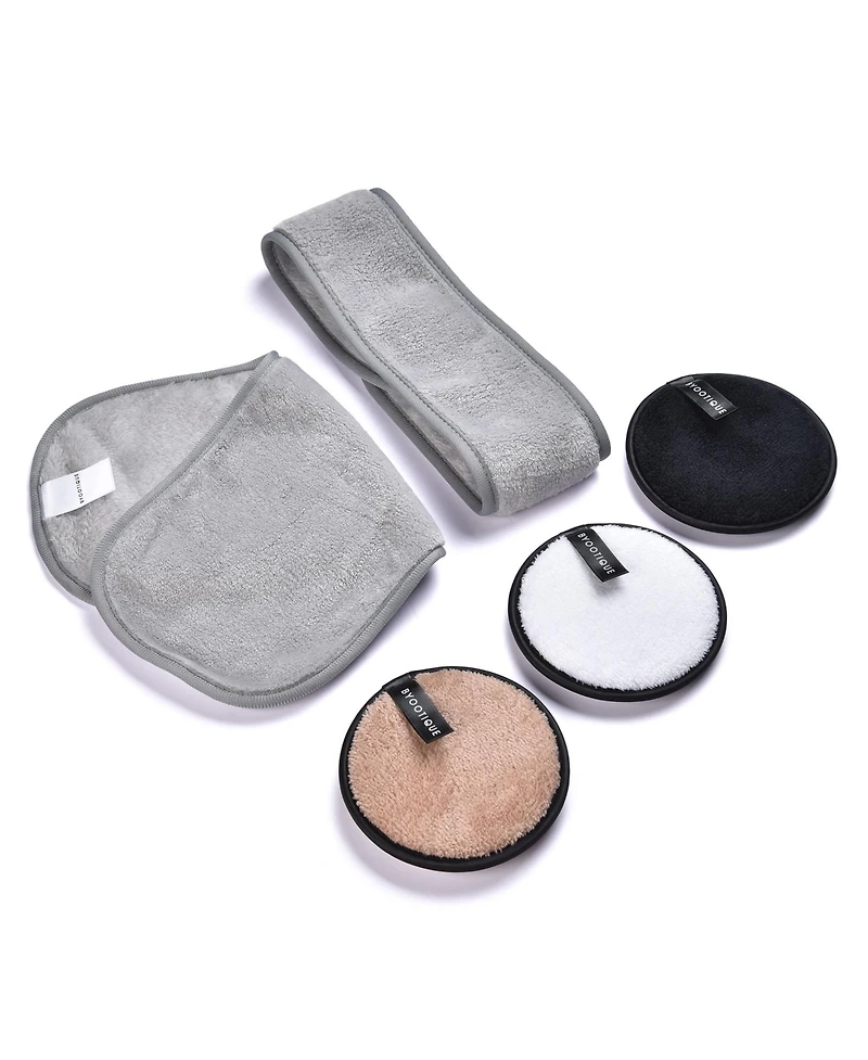 Byootique Makeup Removal Kit with Removing Towel 3 Pack Remover Pads Spa Hairband Reusable