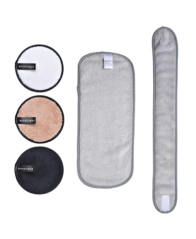 Byootique Makeup Removal Kit with Removing Towel 3 Pack Remover Pads Spa Hairband Reusable