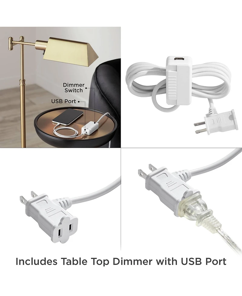 360 Lighting Modern Arc Floor Lamp with Usb Charging Port 72" Tall Brass White Linen Drum Shade for Living Room Reading House Home