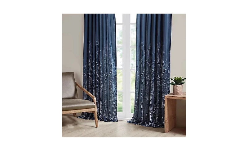 Madison Park Andora Botanical Embroidered Curtain Panel, Single with Privacy Lining for Bedroom and Living Room, 84 inch length