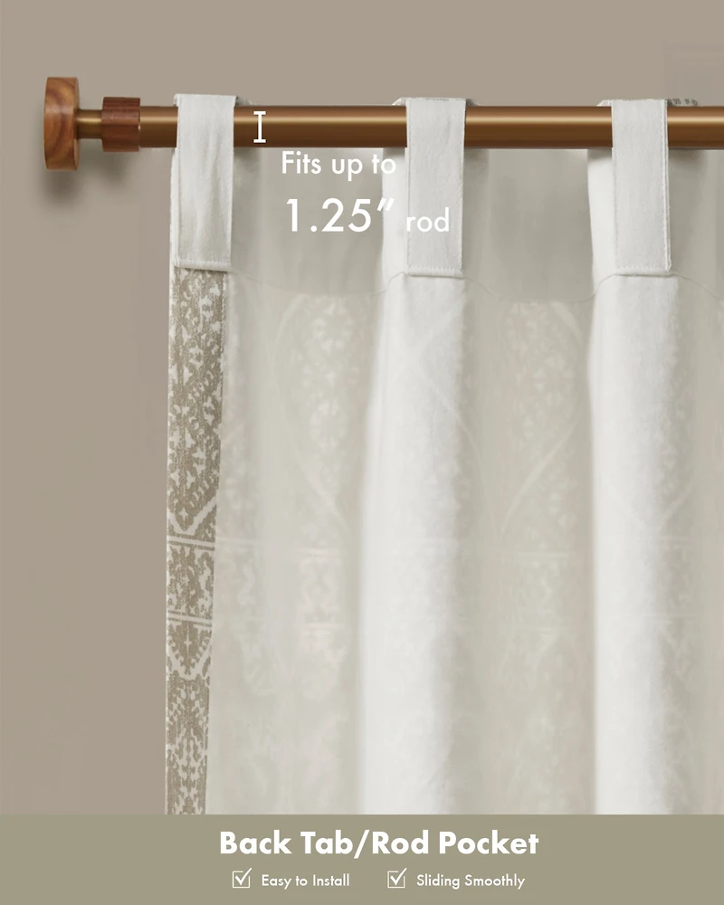 Mila Cotton Curtain Panel with Chenille Detail and Lining, 50"W x 84"L