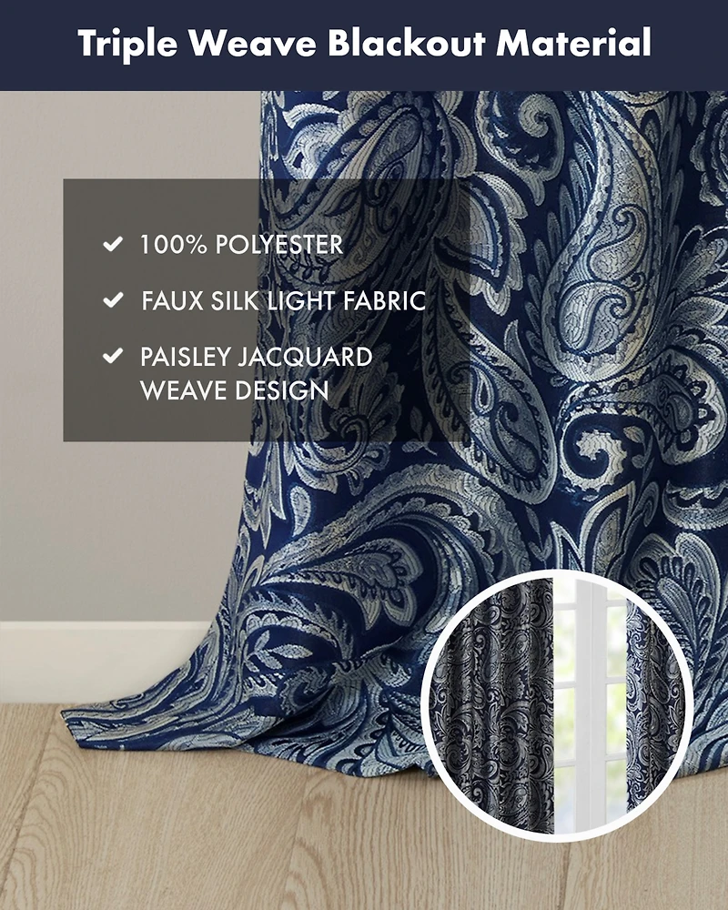 Madison Park Aubrey Jacquard Room Darkening Curtains, Faux Silk Paisley for Bedroom and Living Room, inch length 2 panels set