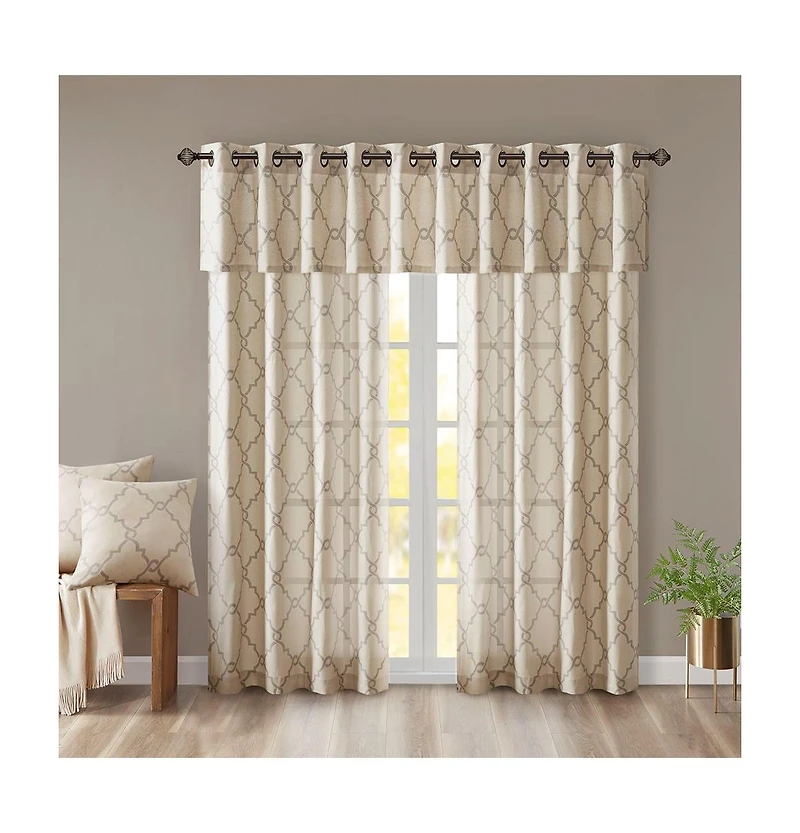 Madison Park Saratoga Fretwork Print Grommet Top Window Valance for Bedroom, 18 inch valances windows Living Room, Width 50 length inches,
