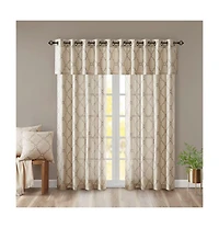 Madison Park Saratoga Fretwork Print Grommet Top Window Valance for Bedroom, 18 inch valances windows Living Room, Width 50 length inches,