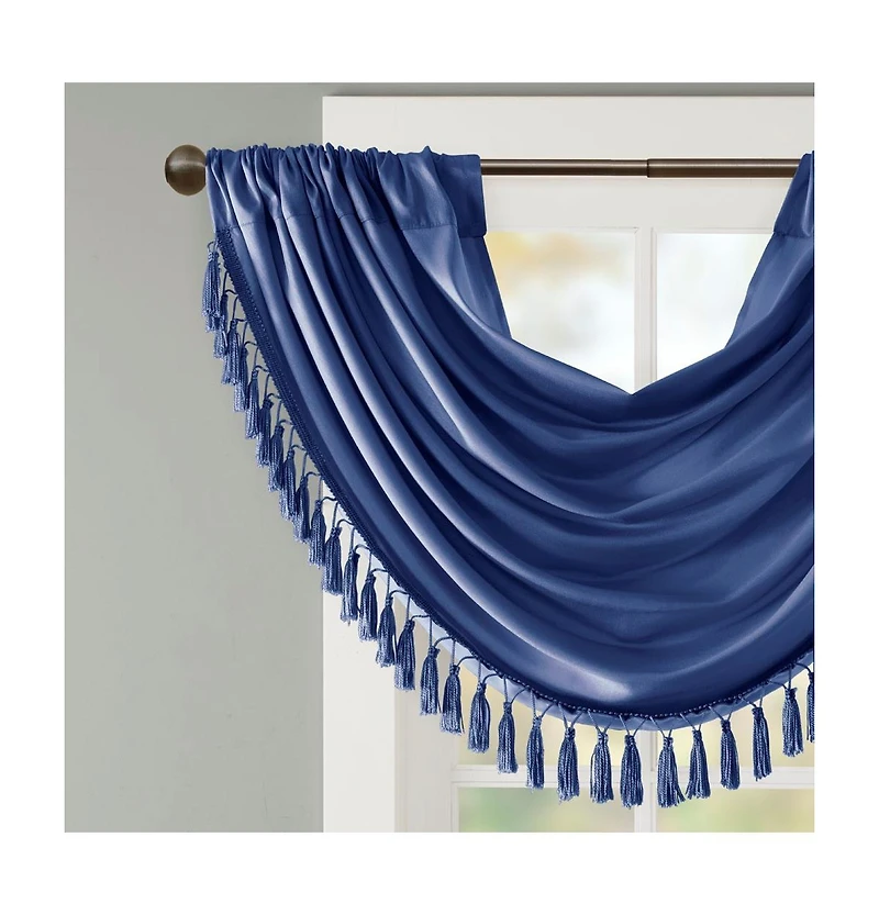 Madison Park Elena Faux Silk Waterfall Embellished Valance Window for Bedroom and kitchen, Lining Rob Pocket/Back Tab valances windows
