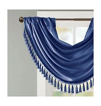 Madison Park Elena Faux Silk Waterfall Embellished Valance Window for Bedroom and kitchen, Lining Rob Pocket/Back Tab valances windows