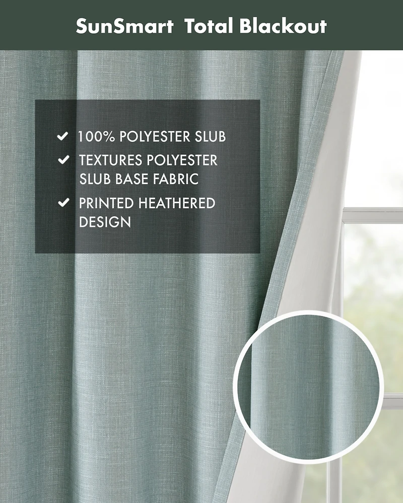 Maya Heathered Blackout Curtain 1 Panel for bedroom, Grommet top fit up to 1.25 inches rod Single Curtain Panel for Living Room, Width 50 length 54 in