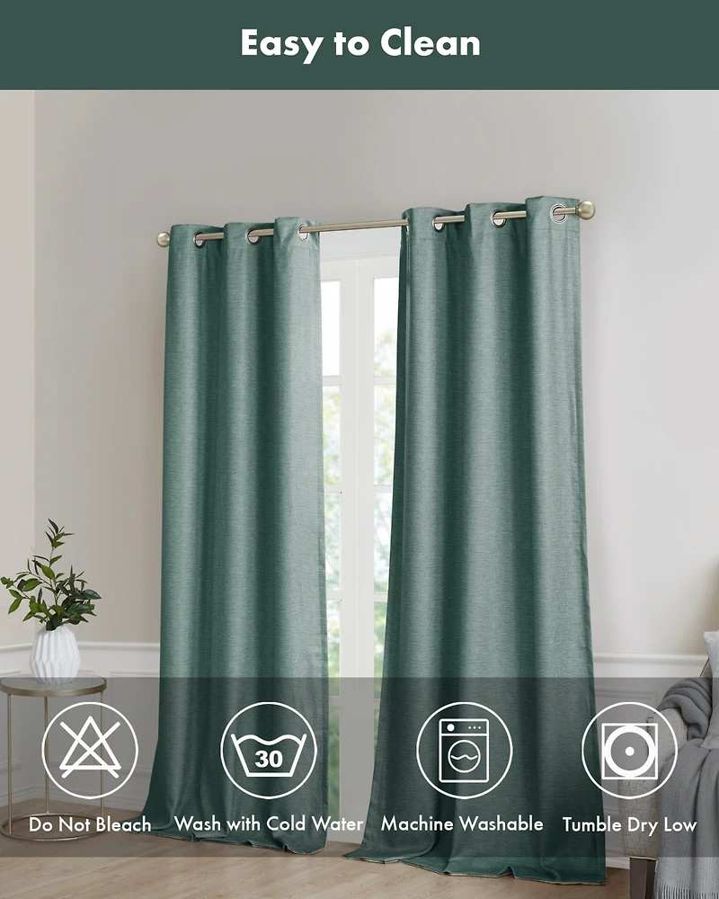 SunSmart Como Tonal Printed Faux Silk Room Darkening Curtain for Bedroom, Grommet Top Design Panels Pair for Living Room