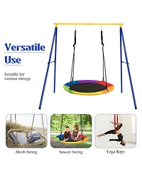 Costway Metal A-Frame Swing Stand Heavy Duty Extra Swing Frame w/Ground Stakes for Backyard