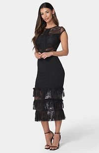 Bebe Women's Tiered Lace Midi Dress