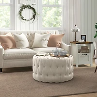 Homcom Button Tufted Ottoman Foot Stool with Velvet-feel Upholstery,