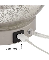 360 Lighting Ledger Modern Accent Table Lamps 21 3/4" High Set of 2 Mercury Glass with Usb Charging Port Off-White Drum Shade for Family Office D