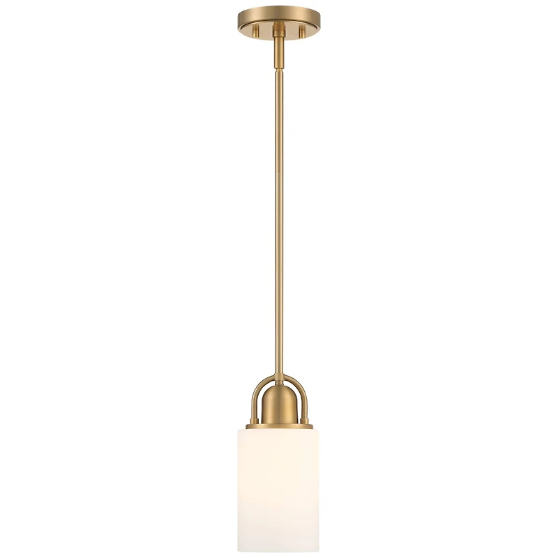 Possini Euro Design Copenhagan Warm Brass Gold Mini Pendant Light 4 3/4" Wide Modern Opal White Glass Cylinder Shade Fixture for Dining Room House Foy