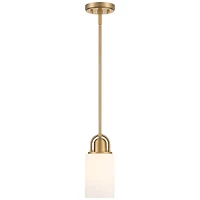 Possini Euro Design Copenhagan Warm Brass Gold Mini Pendant Light 4 3/4" Wide Modern Opal White Glass Cylinder Shade Fixture for Dining Room House Foy