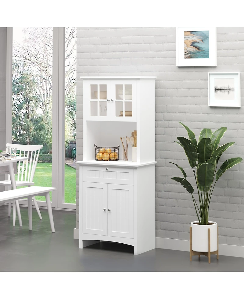 Homcom Elegant Buffet with Hutch, Kitchen Pantry Storage Cabinet with Framed Glass Door Drawer and Microwave Space, White
