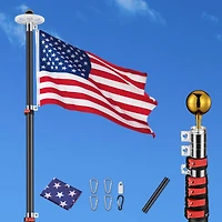 Yescom Ez Go 20 Ft Telescopic Aluminum Flag Pole Kit with 136 Led Solar Light Us Flag Garden