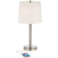 Camile Modern Table Lamps 25" High Set of 2 with Hotel Style Usb Charging Port Brushed Nickel Off White Drum Shade for Living Room Desk Bedroom H