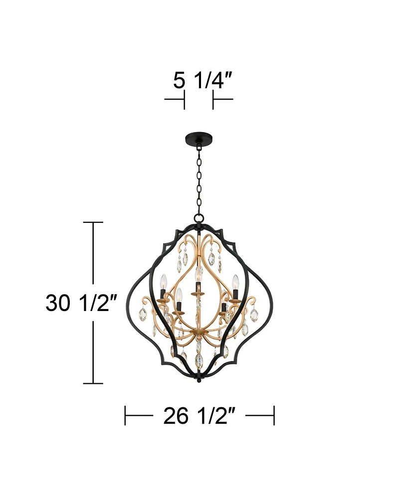 Barnes and Ivy Clara Black Soft Gold Iron Pendant Chandelier 26 1/2" Wide French Amber Crystal 5-Light Fixture for Dining Room House Home Foyer Entryw