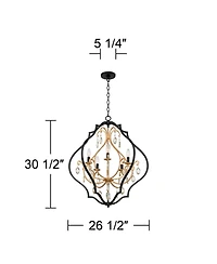 Barnes and Ivy Clara Black Soft Gold Iron Pendant Chandelier 26 1/2" Wide French Amber Crystal 5-Light Fixture for Dining Room House Home Foyer Entryw