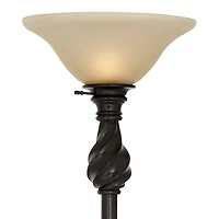 Regency Hill Traditional Torchiere Floor Lamp 70" Tall Hand Applied Black Bronze Swirl Font Amber Glass Shade for Living Room Uplight