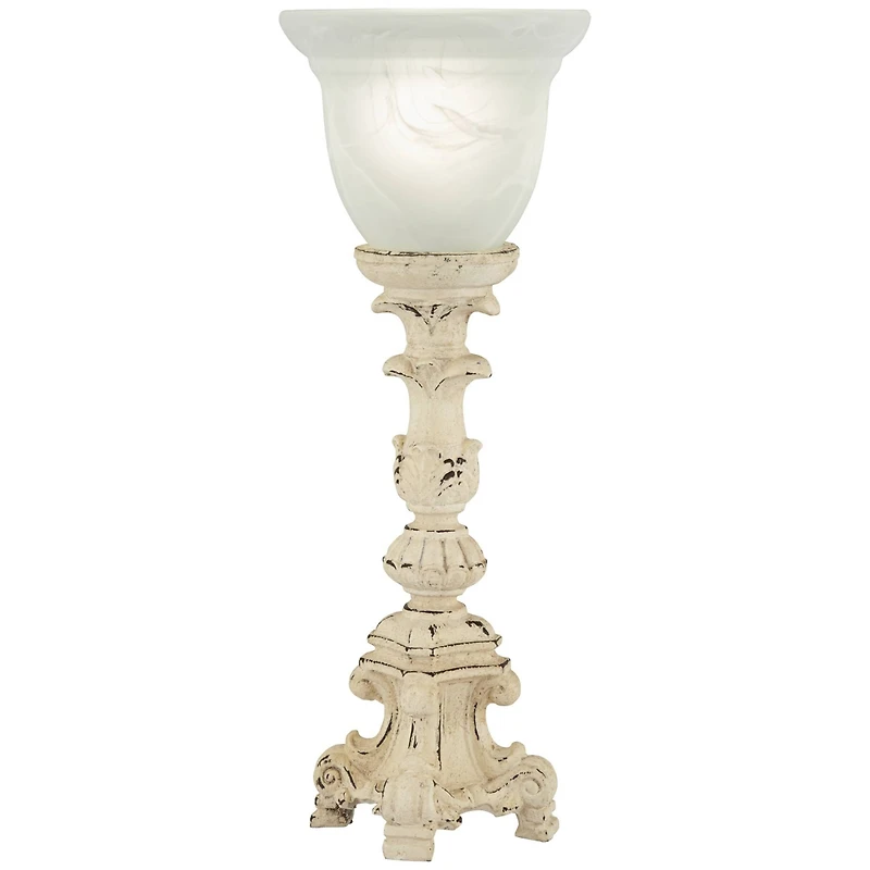 Regency Hill Country Cottage Accent Table Lamp 18 1/4" High French Beige Alabaster Glass Uplight Shade for Living Room Bedroom