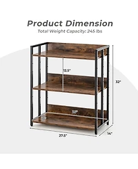 3-Tier Industrial Metal Frame Corner Bookcase with Adjustable Shelves Rustic