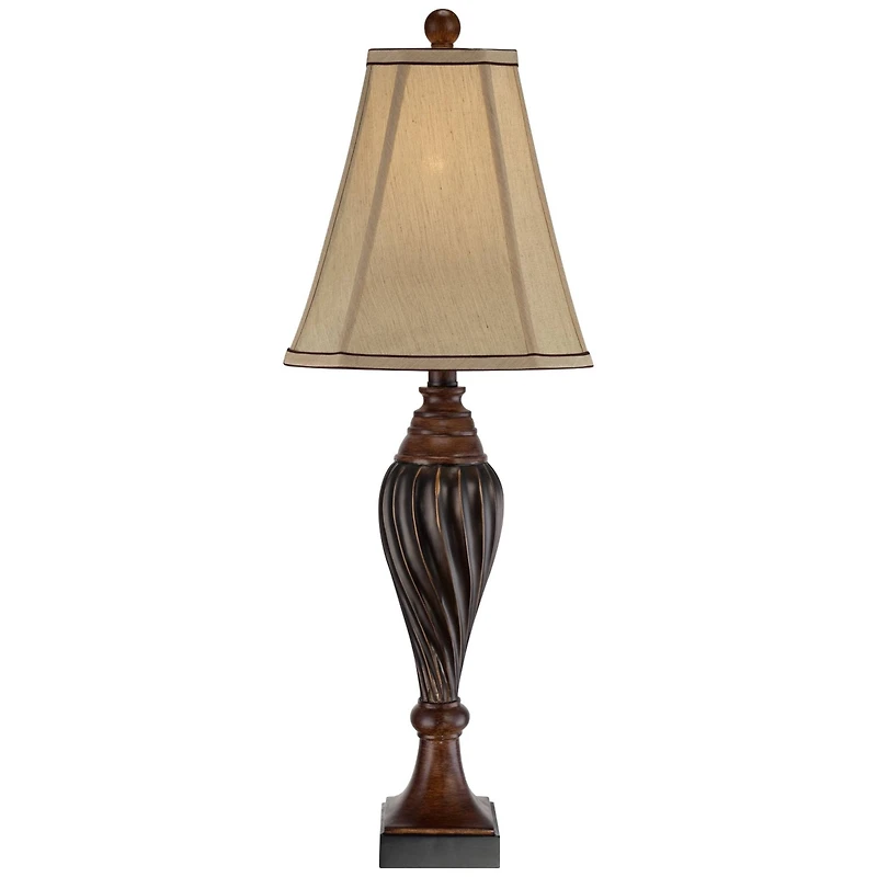Regency Hill Traditional Table Lamp 28.5" Tall Carved Two Tone Brown Urn Shaped Beige Fabric Shade for Living Room Family Bedroom Bedside