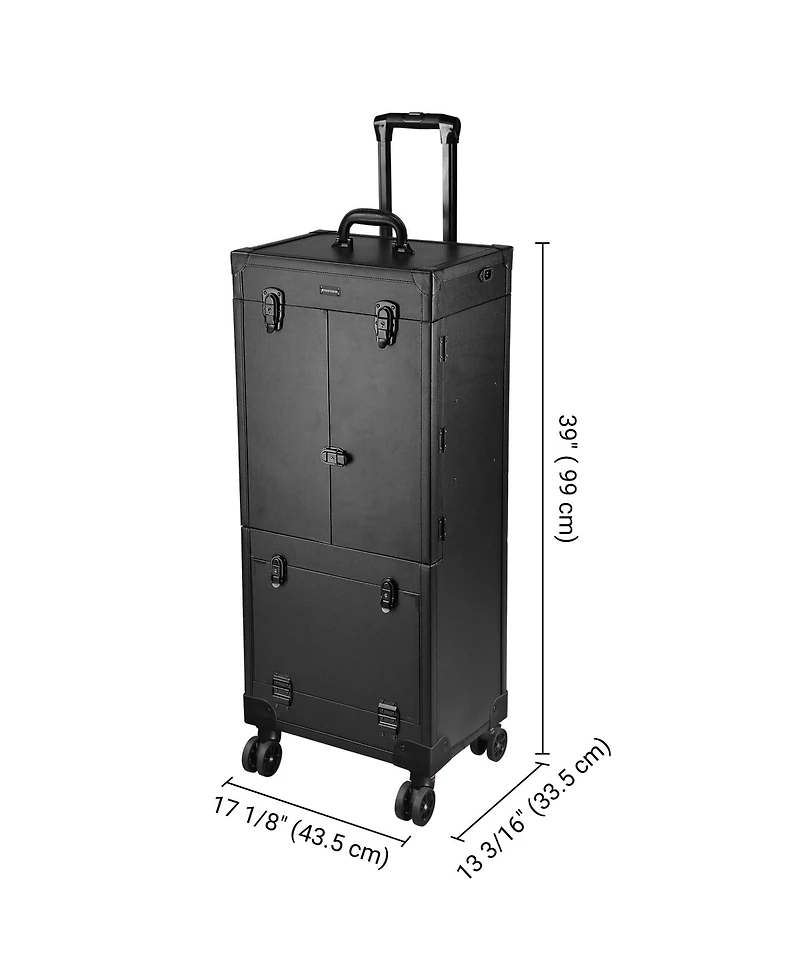 Byootique Pro Rolling Makeup Case Aritist Cosmetics w/ Lights Mirror Studio Black