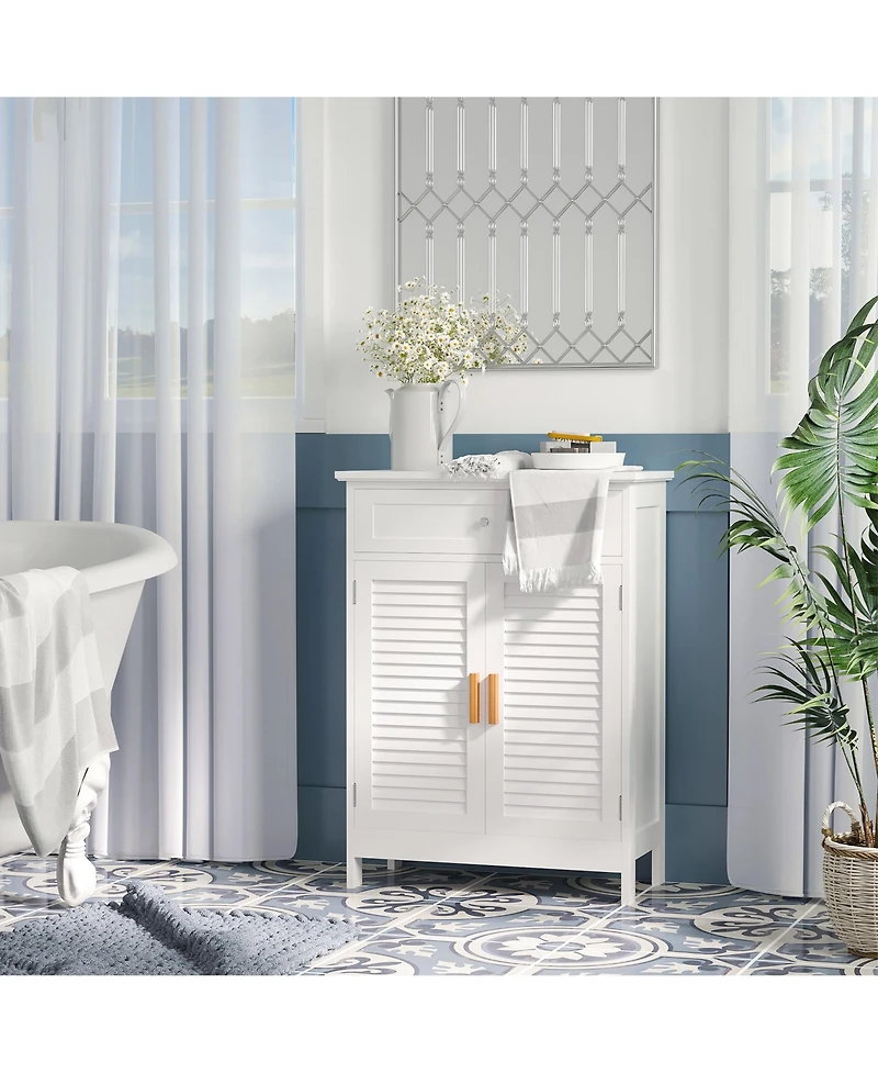 Kleankin Bathroom Storage Cabinet with Double Shutter Door and Drawer, Toilet Vanity Cabinet, Narrow Organizer, White