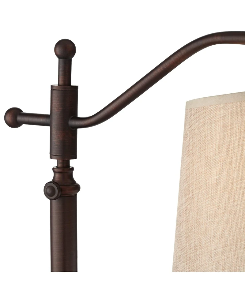 Regency Hill Downbridge Style Desk Table Lamp Adjustable Height 30.5" Tall Bronze Metal Tan Linen Look Shade for Living Room Bedroom Office
