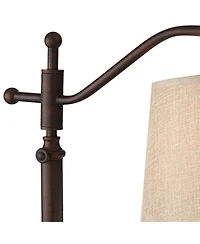 Regency Hill Downbridge Style Desk Table Lamp Adjustable Height 30.5" Tall Bronze Metal Tan Linen Look Shade for Living Room Bedroom Office