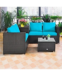 8PCS Outdoor Patio Rattan Furniture Set Cushion Loveseat Storage Table Turquoise