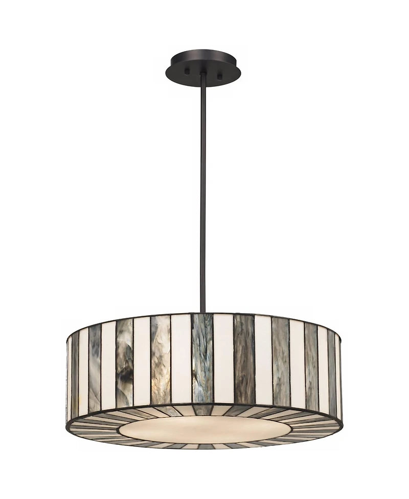Robert Louis Tiffany Black Drum Pendant Chandelier 20" Wide Tiffany Style Black White Striped Art Glass Fixture for Kitchen