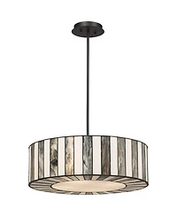 Robert Louis Tiffany Black Drum Pendant Chandelier 20" Wide Tiffany Style Black White Striped Art Glass Fixture for Kitchen