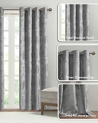SunSmart Amelia Knitted Jacquard Paisley Total Blackout Grommet Top Curtain Panel, Single Curtain with Privacy Lining for Bedroom and Living Room