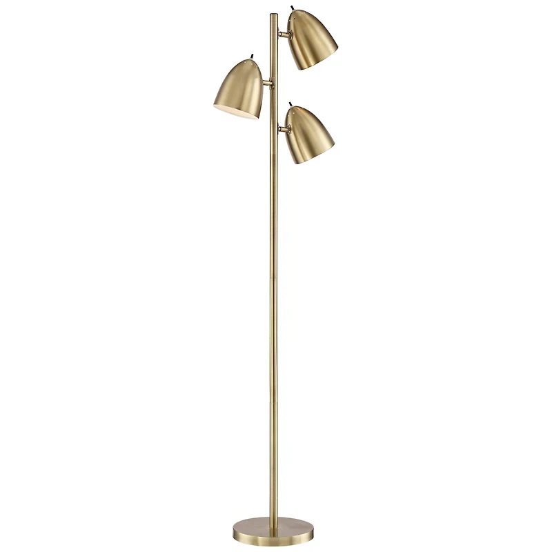 360 Lighting Aaron Mid Century Modern Tree Floor Lamp 64" Tall Aged Brass 3 Light Adjustable Dome Shade for Living Room Reading Bedroom Office Ho