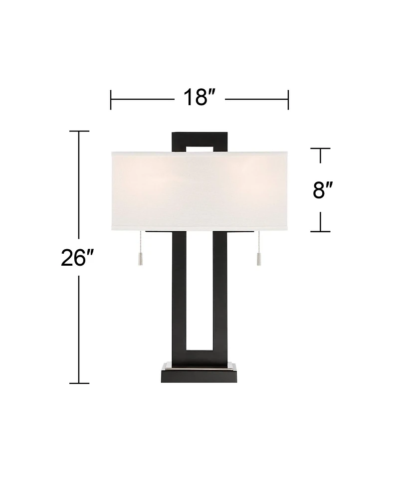 Neil Modern Rustic Table Lamp 26" High with Usb Charging Port Black Open Metal White Fabric Rectangular Shade for Bedroom Living Room House Home