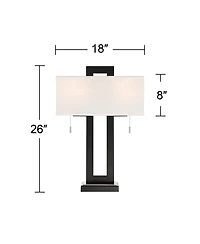 Neil Modern Rustic Table Lamp 26" High with Usb Charging Port Black Open Metal White Fabric Rectangular Shade for Bedroom Living Room House Home