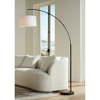 360 Lighting Cora Modern Arc Floor Lamp Standing 72" Tall Black Metal White Linen Drum Shade Decor for Living Room Reading Bedroom Office House H