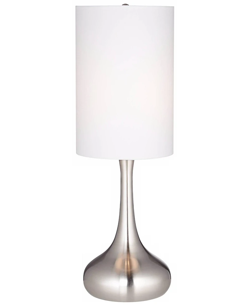 360 Lighting Modern Table Lamp 24.5" High Brushed Steel Droplet White Cylinder Shade for Living Room Family Bedroom Bedside Nightstand