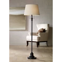 360 Lighting Spenser Rustic Farmhouse Floor Lamp 58" Tall Oiled Bronze Metal Off White Linen Empire Shade for Living Room Bedroom Office House Ho